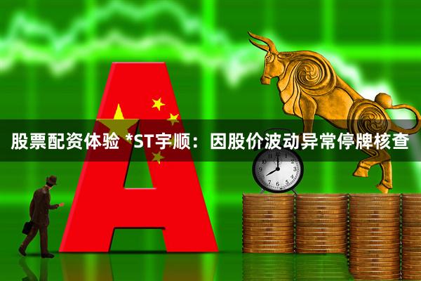 股票配资体验 *ST宇顺：因股价波动异常停牌核查