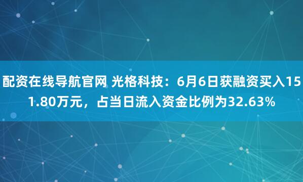 配资在线导航官网 光格科技：6月6日获融资买入151.80万元，占当日流入资金比例为32.63%