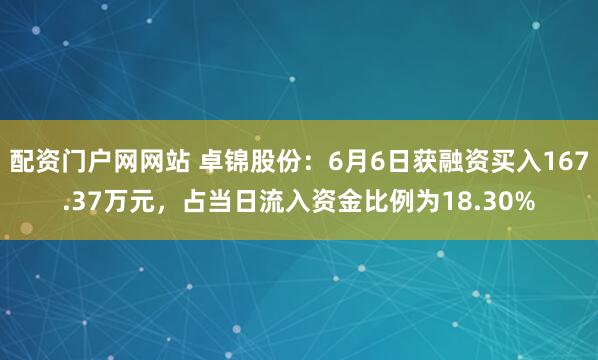 配资门户网网站 卓锦股份：6月6日获融资买入167.37万元，占当日流入资金比例为18.30%