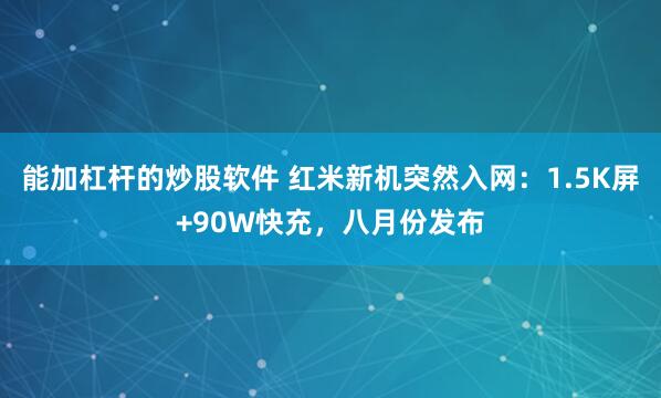能加杠杆的炒股软件 红米新机突然入网：1.5K屏+90W快充，八月份发布